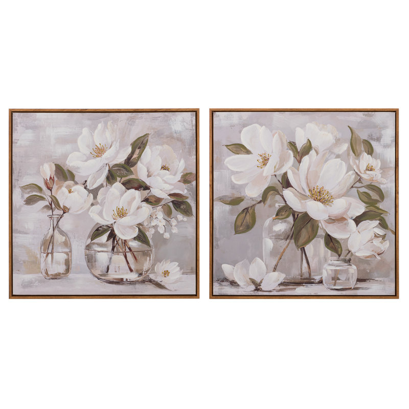 Flowers 80% Hand Painted Set 2 Canvas 60X4X60 Cm - 2 Piece Wrapped Canvas Print Set