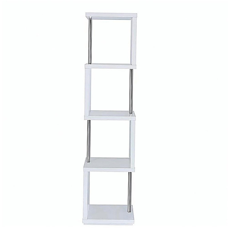 Rectangular 4-Shelf Bookcas in White and Chrome