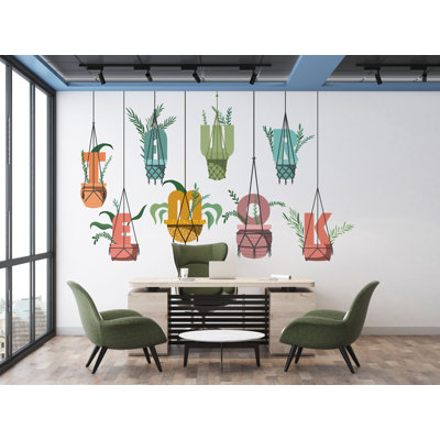 Teamwork Hanging Plants Wall Vinyl Sticker Decal, Office Plants Wall Decoration, Flower Plant Wall Decal, Office Wall Decor