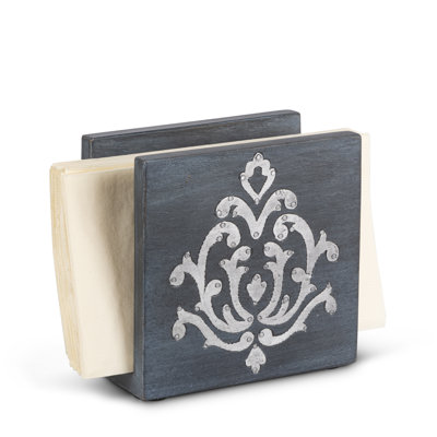 Gray-washed metal-inlay napkin holder
