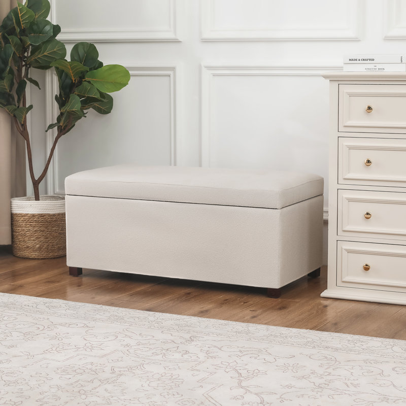 37-Inch Storage Ottoman Bench, Beige