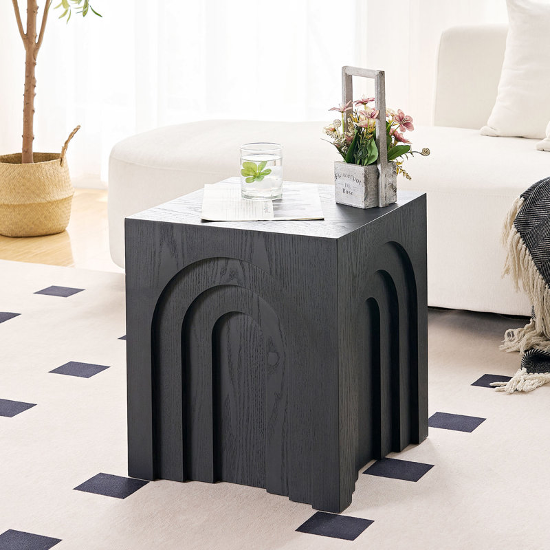 Table de bout carrée en panneau de fibres à densité moyenne 15,74 po, Noir, noir, noir, noir