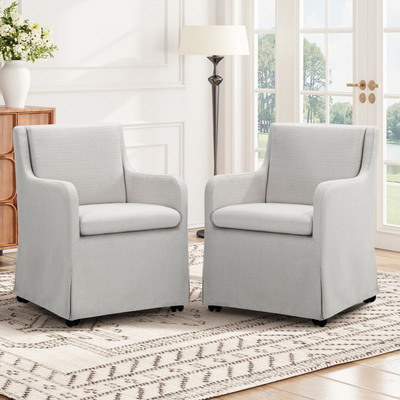 19" Wide Modern Upholstered Removable Cushions Dining Armchair with Casters, Gray