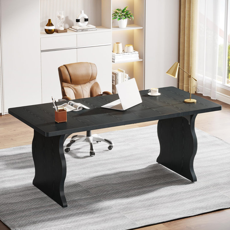 63" Large Executive Desk For Home Office, Spacious Computer Desk With Ample Leg Room, Double PC Gaming Writing Table Study Desk With Sturdy Legs, Black