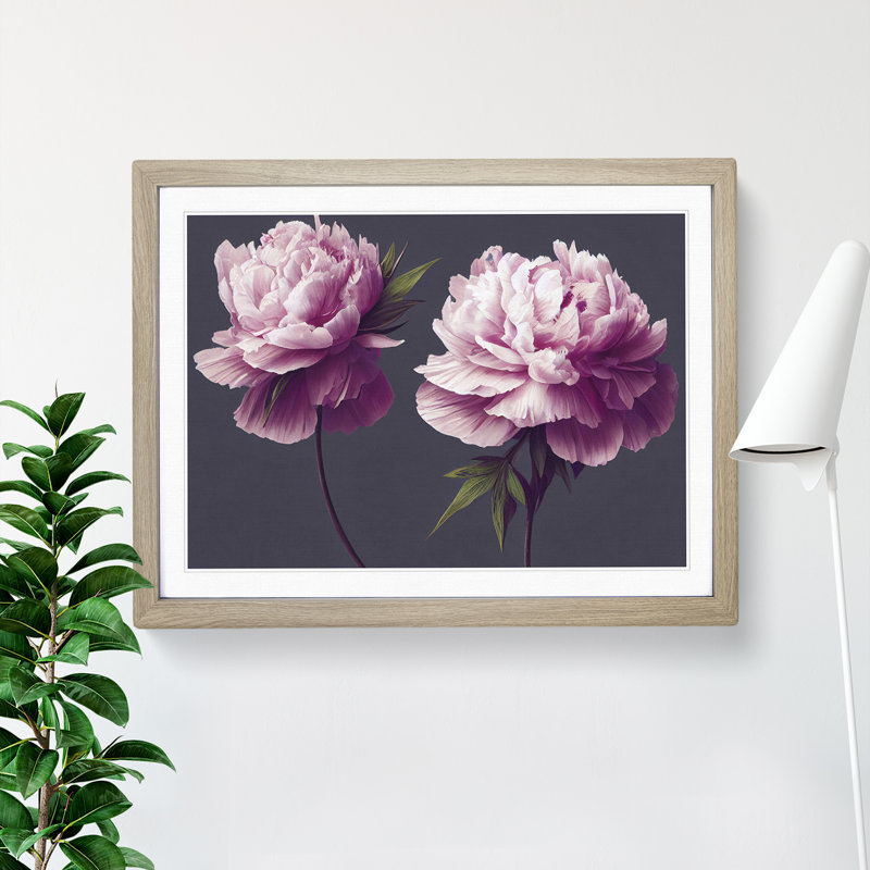 Tranquil Peony Flowers - Single Picture Frame Print, 46cm H x 64cm W x 2cm D, Oak Framed