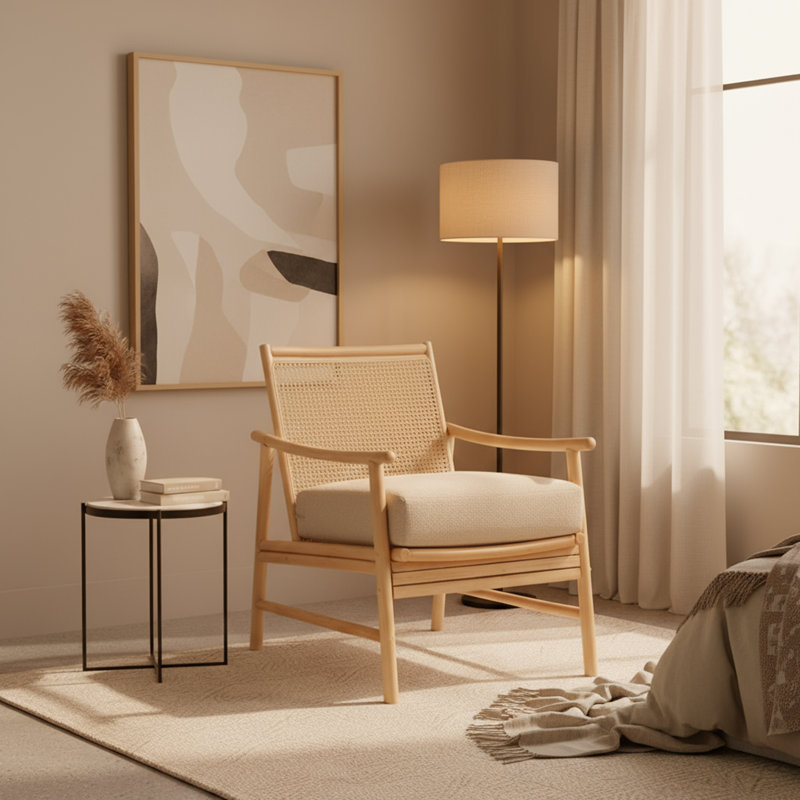 Upholstered Accent Chair, Natural Wood