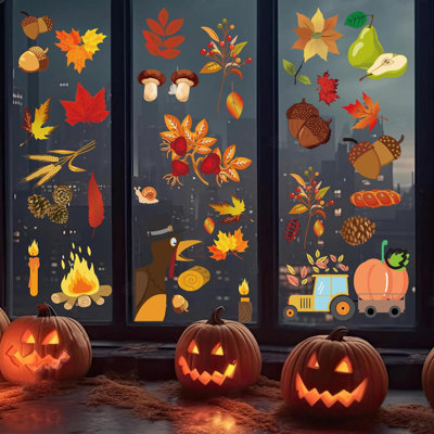 La fenêtre d'automne s'accroche au verre de l'Action de grâce pour l'automne. S'accroche aux fenêtres Autocollants de fenêtre d'automne Décorations de bureau de l'Automne de l'Action de grâce pour les fournitures intérieures, extérieures et scolaires