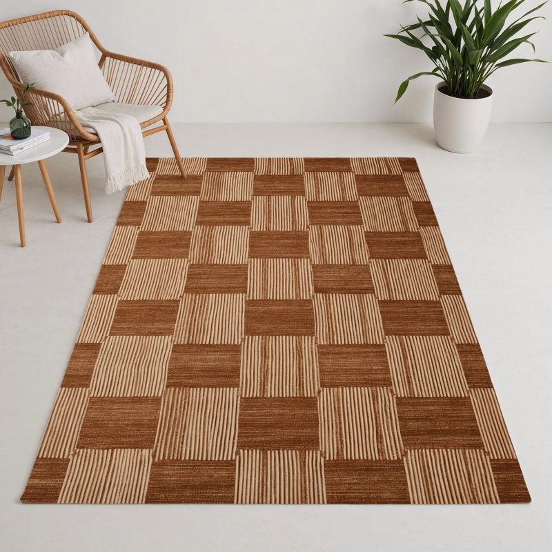 Tapis d'intérieur et d'extérieur à carreaux brun, Rectangle 5 pi x 7 pi