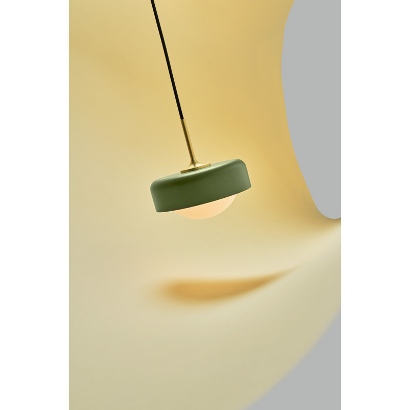 Luminaire suspendu tambour 1 lumière DEL Pensee, Vert olive