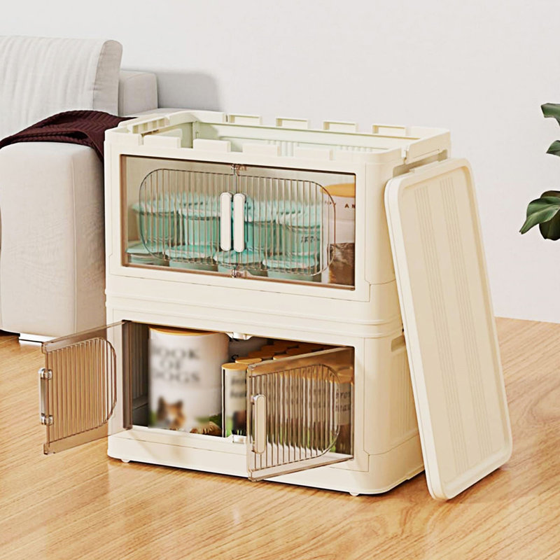 Armoire de rangement latérale large et pliante, Crème / blanc / transparent, H 50 po x L 19,69 po x P 11,81 po