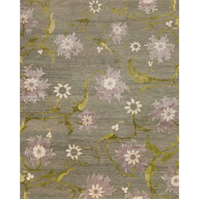 Trinidad Floral Area Rug in Olive Green/Pale Lavender/Ivory
