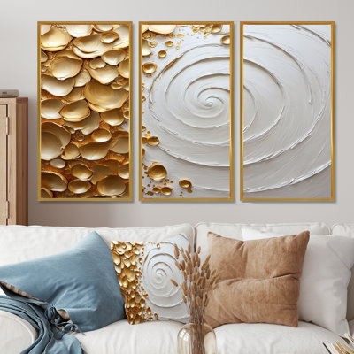 «White and Gold Rose in Vortex Love II», ensemble de reproductions d'art murales à spirales abstraites