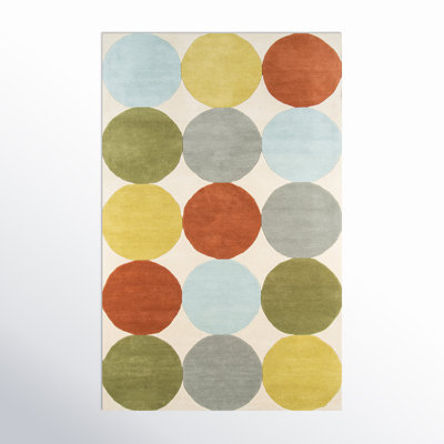 Glory Polka Dots Handmade Tufted Wool Green/Gray/Orange Area Rug