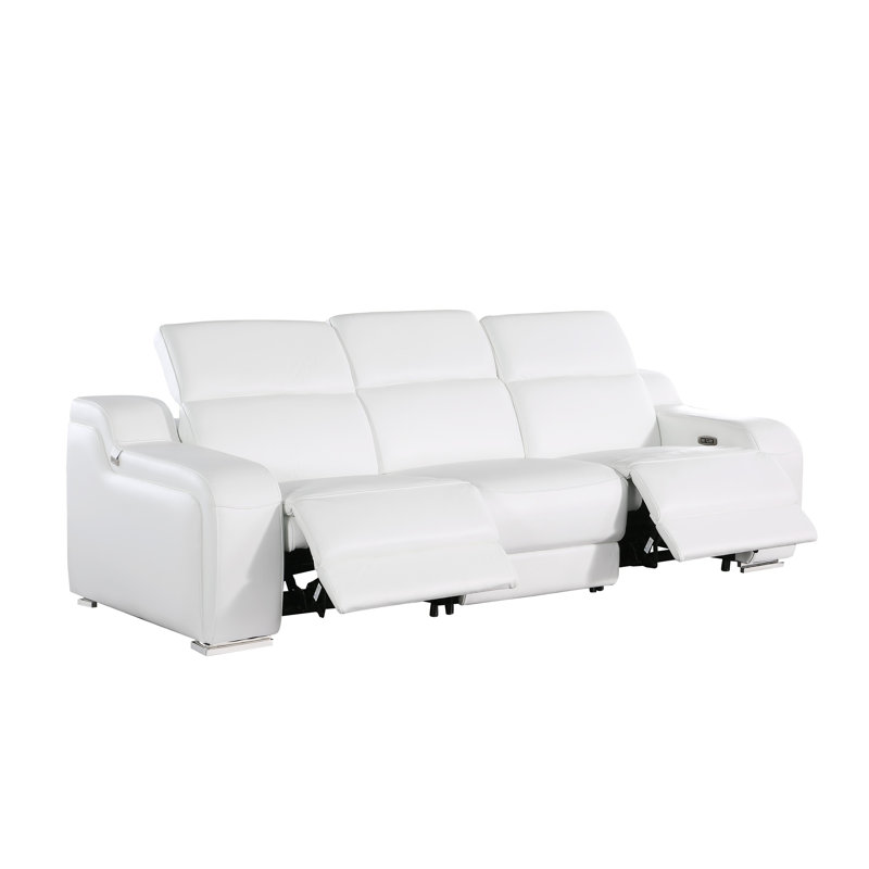 Top Grain Italian Leather Power Reclining Sofa With Dual Recliners And Power Headrests, White