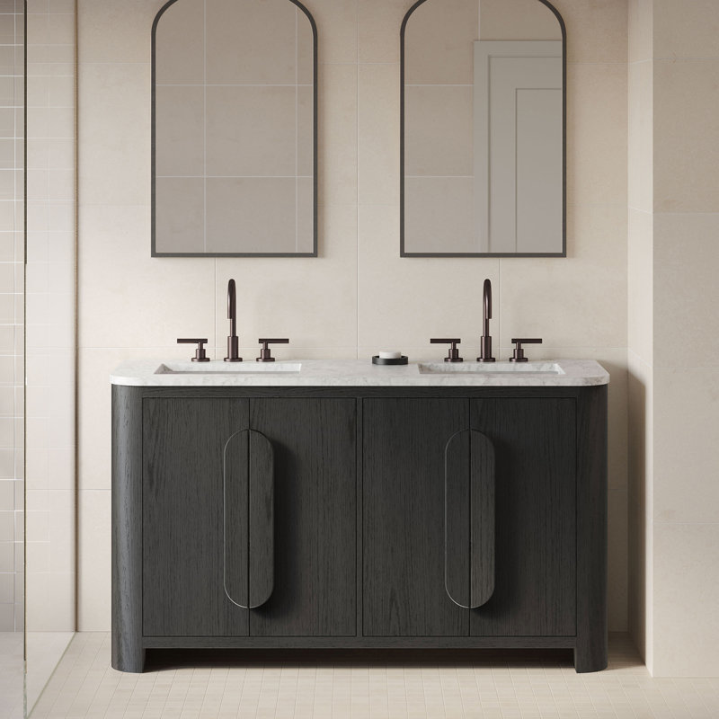 Harper Vanity, Ebony Oak, 60" W, Carrara Marble