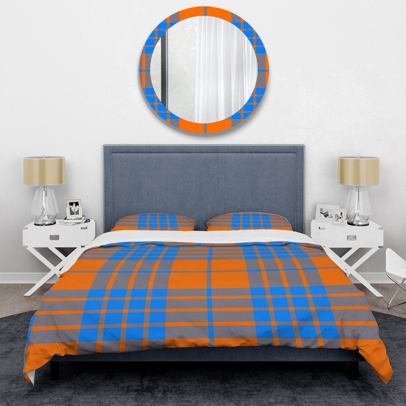 Orange Checked Tartan Polyester Checkered Duvet Cover