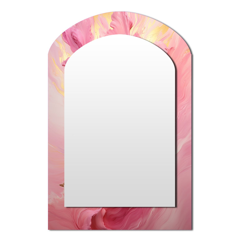 Pink Radiant Dusk Dream II - Abstract Collages Arch Unique Wall Mirror Decor, Pink Asymmetrical Large Mirror, Printed Metal Art