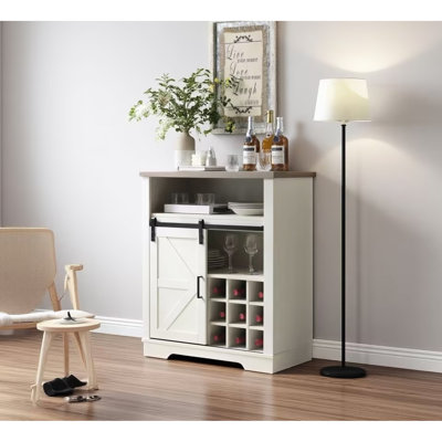 Armoire de rangement rustique avec porte de grange coulissante et étagère à vin, robuste et imperméable pour atelier de loisirs, H 23,5 po