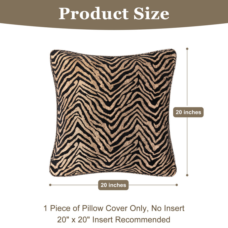 Housse de coussin en chenille 1 pièce à imprimé zébré 20 po x 20 po pour canapé-lit, salon, chambre à coucher