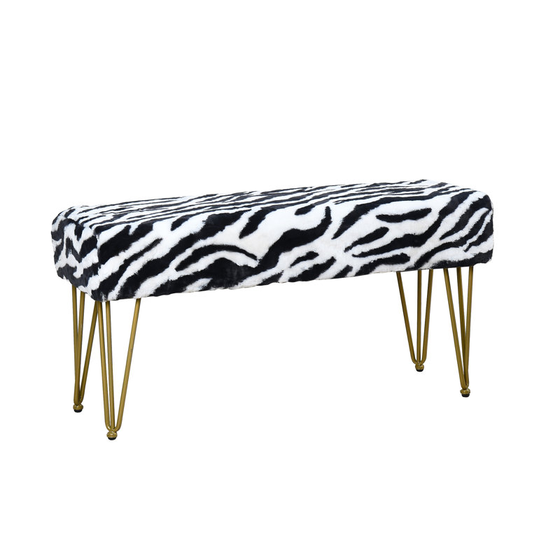 Banc rembourré Jesseca, H 22 po x l 46 po x P 16 po, Zèbre, Or