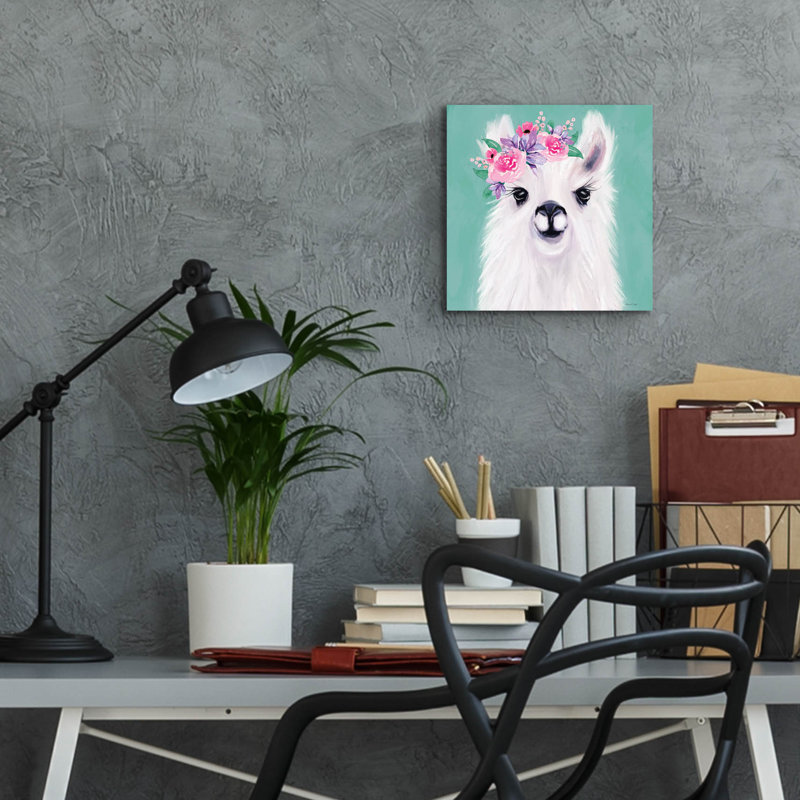 Art mural en verre épique «Floral Llama» par Elizabeth Tyndall, 12 po x 12 po