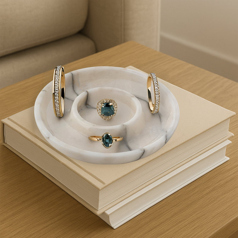100% Marble Round Bathroom Tray, White