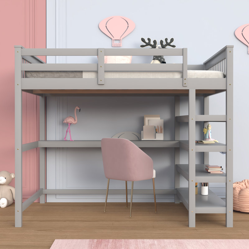 Eelika Kids Loft Bed, Gray, Twin