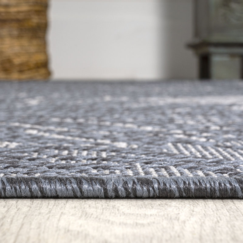 Jarien Modern All-Over Floral Navy/Gray Indoor/Outdoor Rug, Rectangle 7'10" x 10'