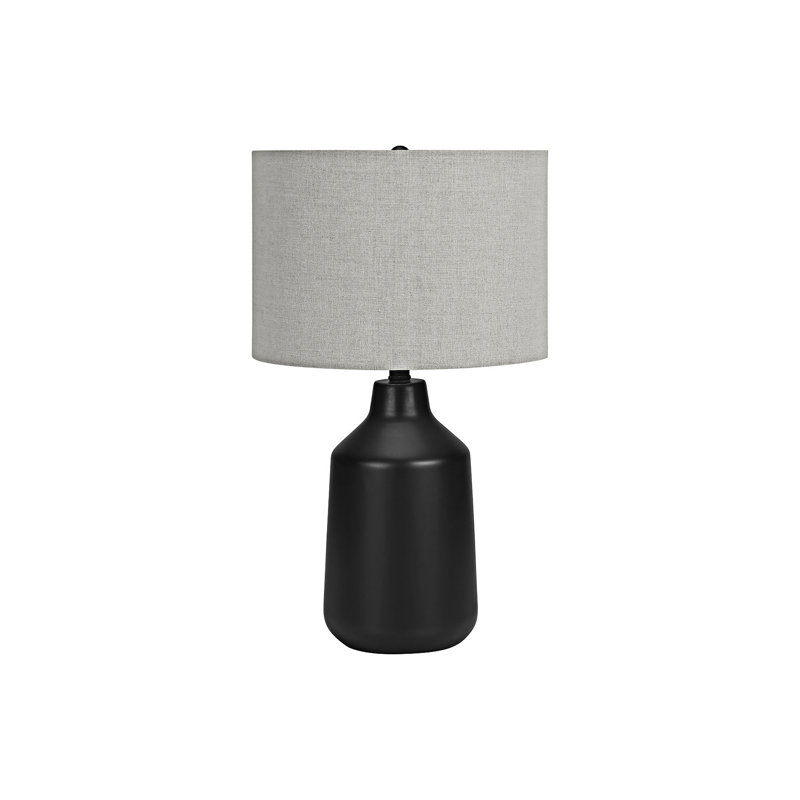 Lampe de table industrielle en béton avec abat-jour en tissu gris, interrupteur à 3 voies et base durable, Noir, Gris