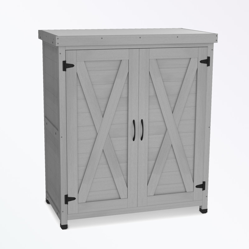 Banc d'extérieur avec armoire de rangement et table de travail en métal, Gris