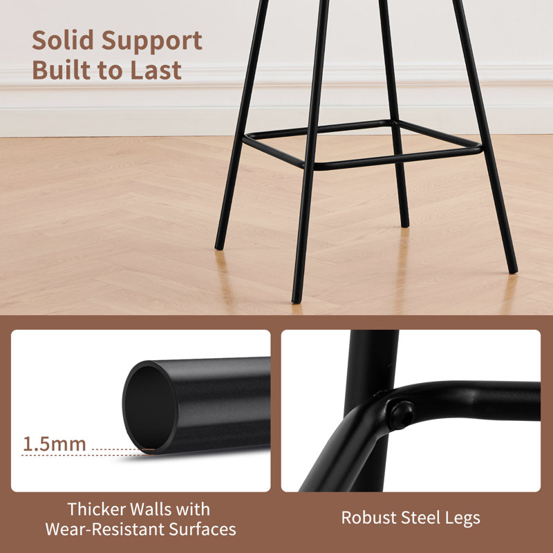 Padded 73cm Linen Upholstered Bar Stool with Spring, Orange