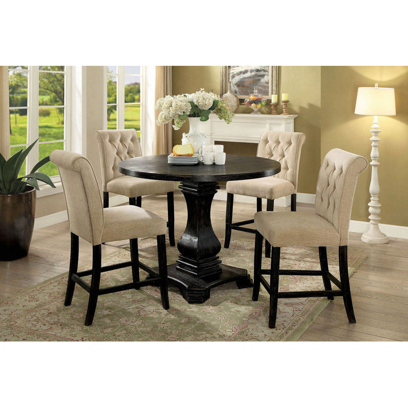 Mobilier de salle à manger de style rustique, ensemble de 2 chaises à hauteur de comptoir rembourrées en chenille beige