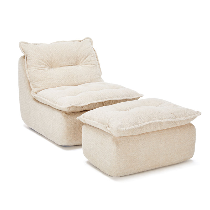 Chaise longue rembourrée avec repose-pieds mobile, canapé douillet d'intérieur , Beige