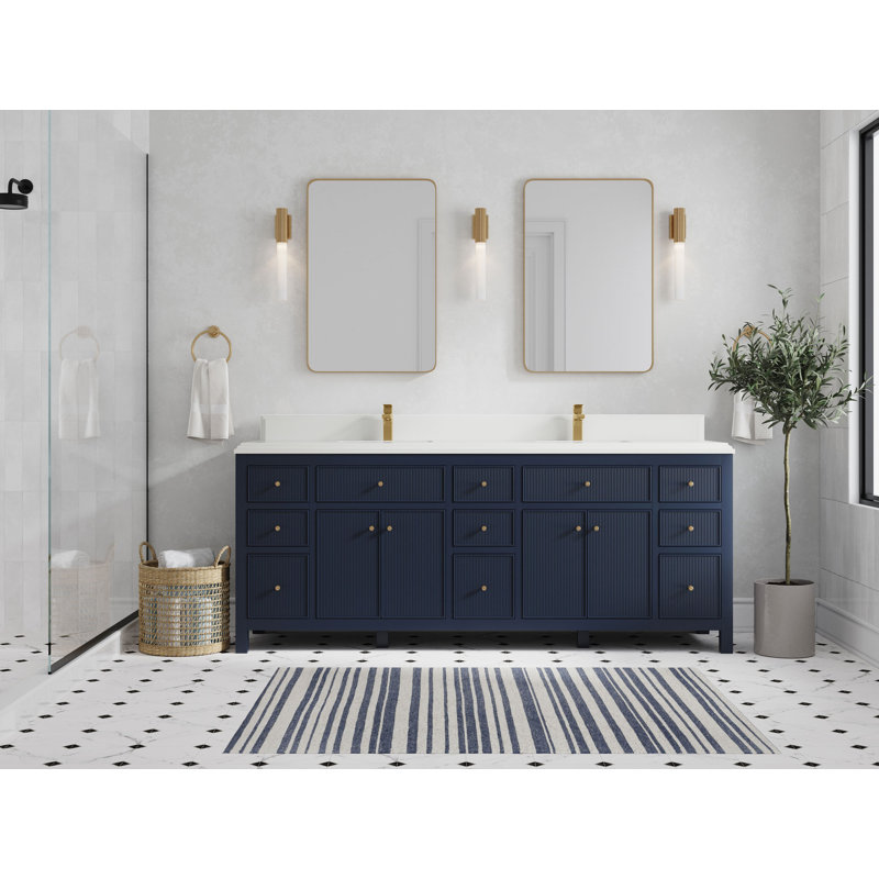 84'' Double Bathroom Vanity with Quartz Top, White