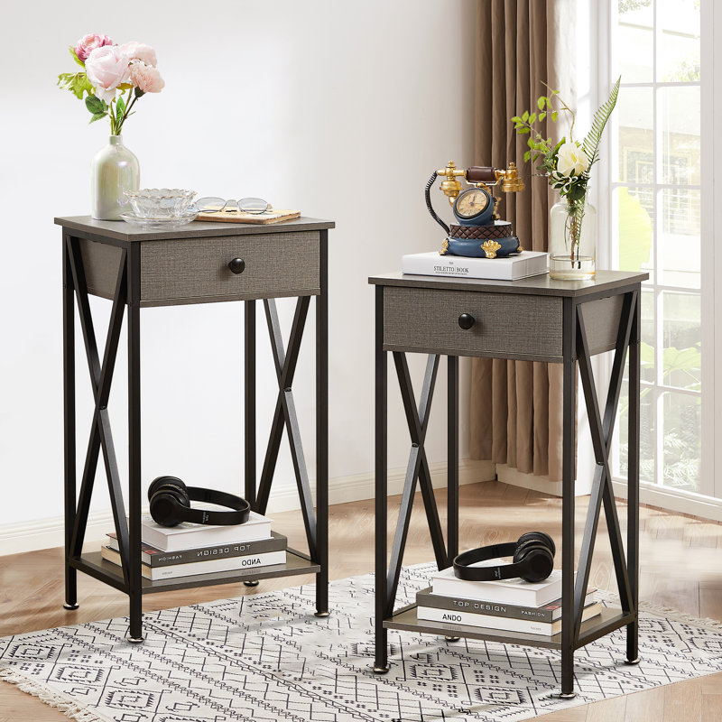 Kempst 15.7'' W Metal Nightstand, Heather Gray, Set of 2