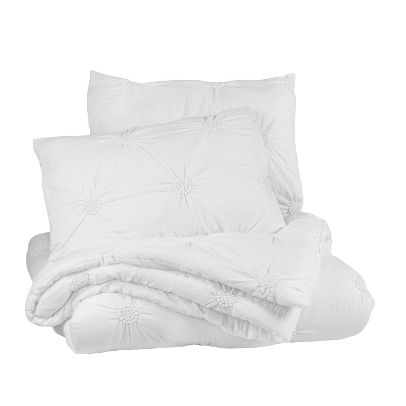 King White Floral Pintuck Down Alternative Comforter Set
