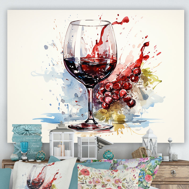 Grape Elegantburgundy Wine I - art mural vin, Toile tendue, H 16 po x l 32 po x P 1 po