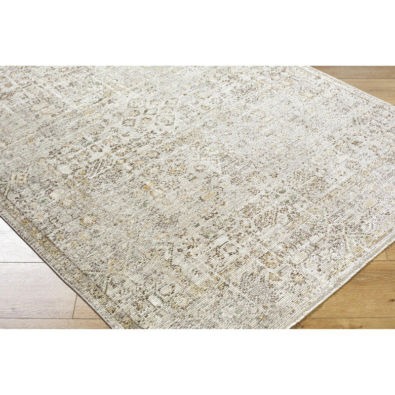Taupe and Cream Synthetic Stain-Resistant Rectangular Area Rug