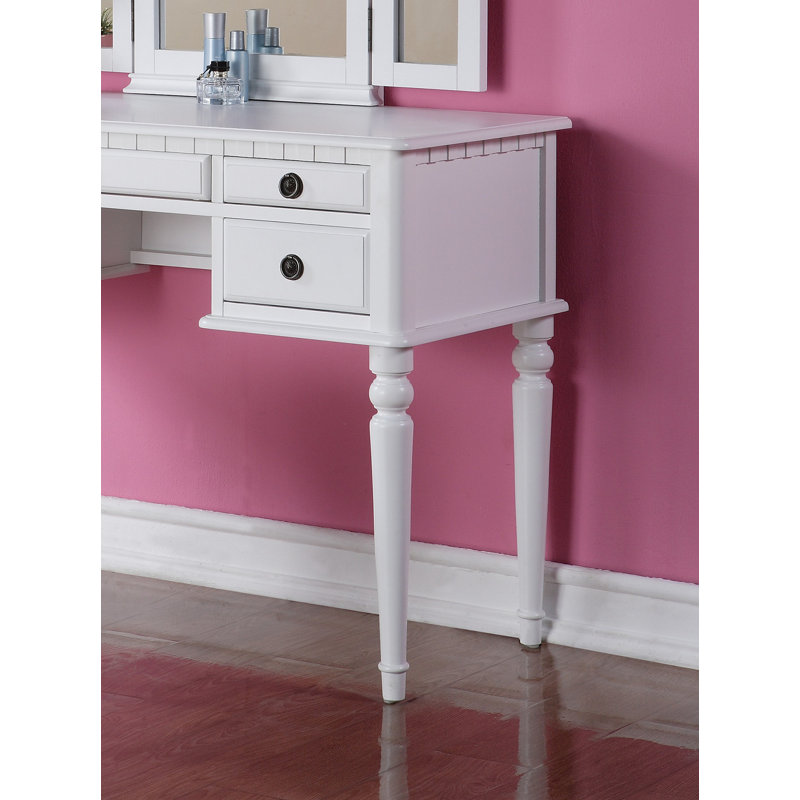 Ensemble de meuble-lavabo de chambre à coucher contemporain avec tiroirs de tabouret à miroir pliables de couleur blanche