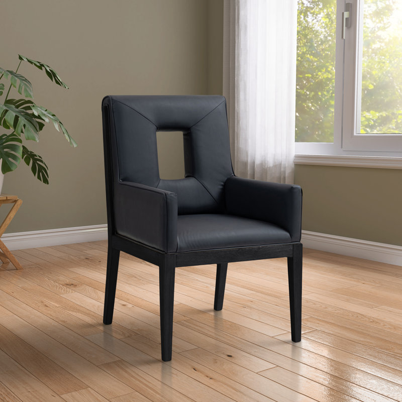 Fauteuil de salle à manger Flore, Noir, Cuir végétalien noir
