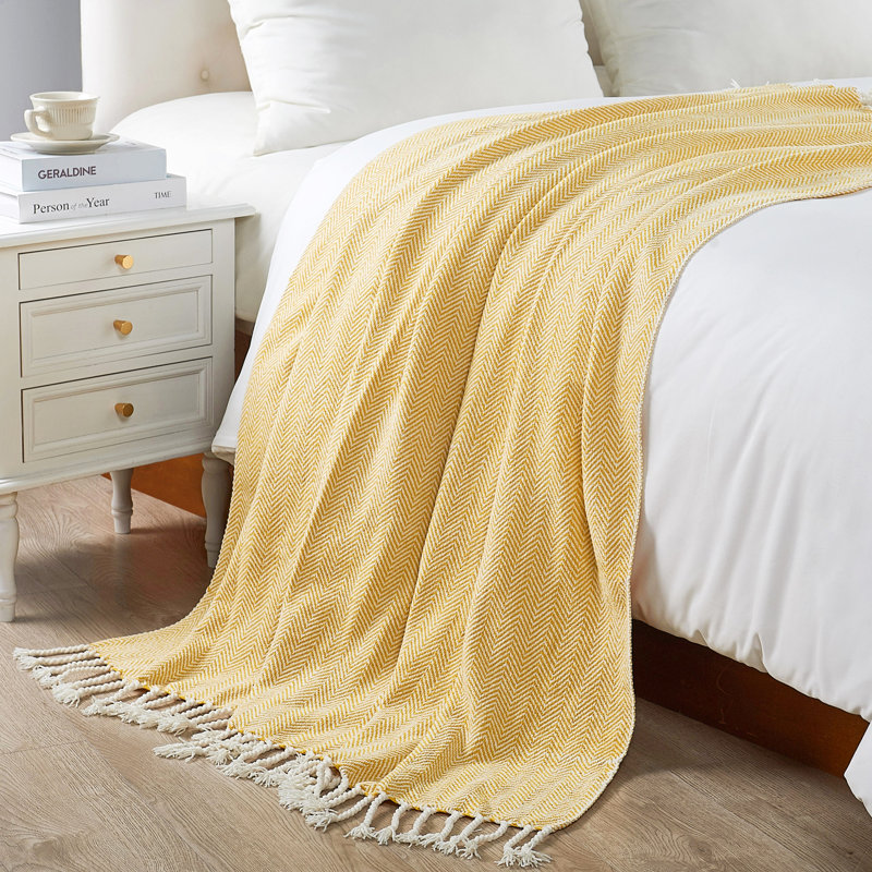Herringbone Textured Throw Blanket, Pale Buttery Yellow