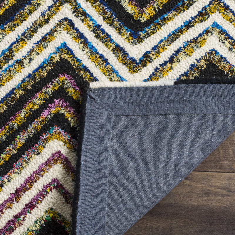 Tapis noir / blanc en laine / coton touffeté à la main Airiona, Rectangle 6 pi x 9 pi