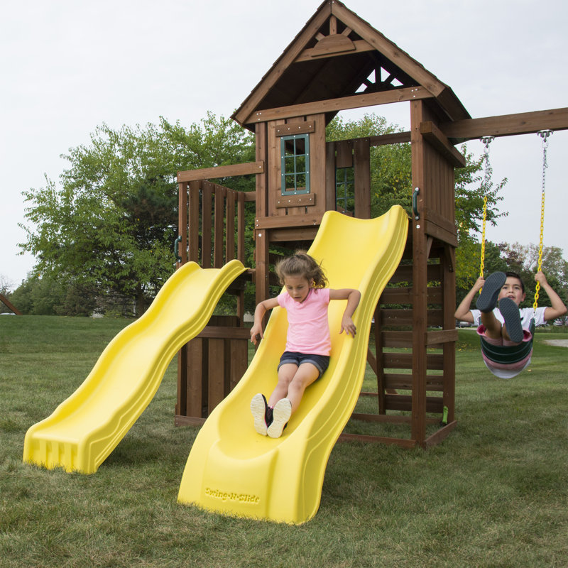 Castlebrook Large Wooden Play Swing Set with Slides and Clubhouse
