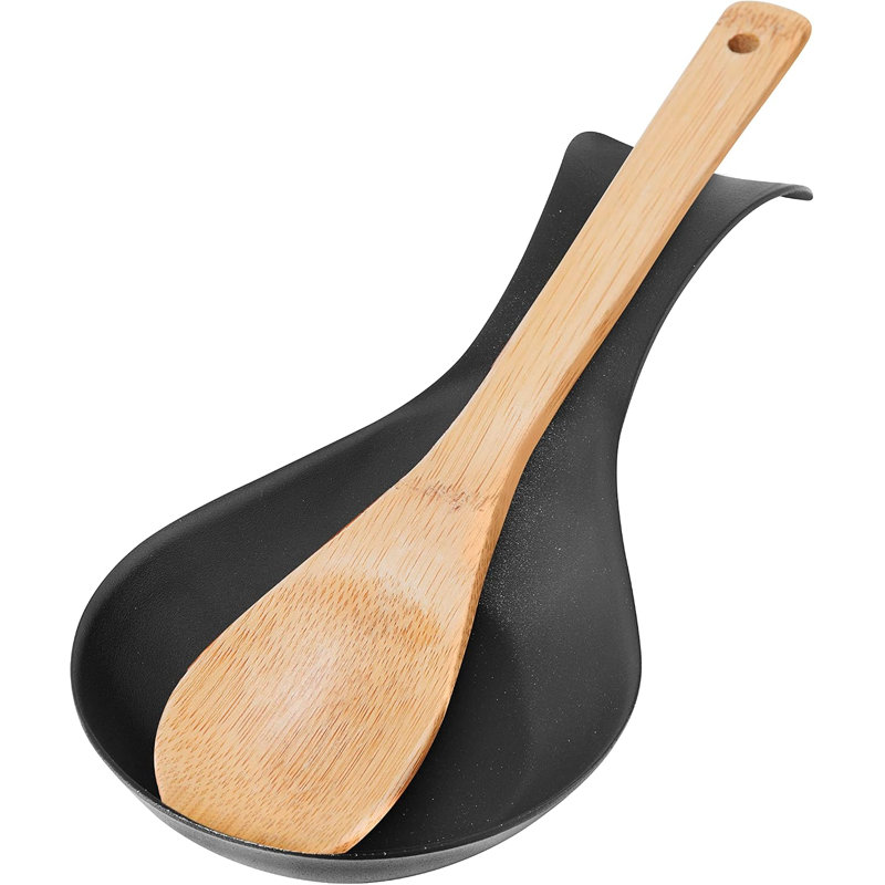 Repose-cuillère en acier inoxydable - Manche long pour maintenir les ustensiles de cuisine en place, idéal pour le comptoir, la plaque de cuisson ou la machine à café ; accessoires de cuisine, repose-ustensiles, noir