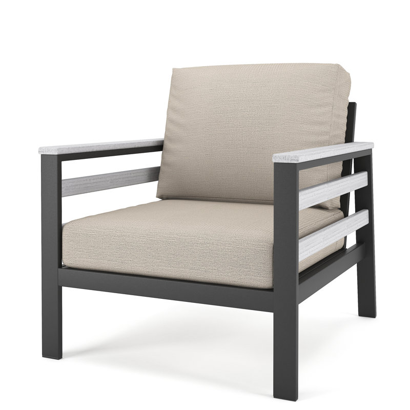 Chaise de patio avec coussins Sunbrella® Townsend, Argent coulé Sunbrella®, Brun / gris foncé