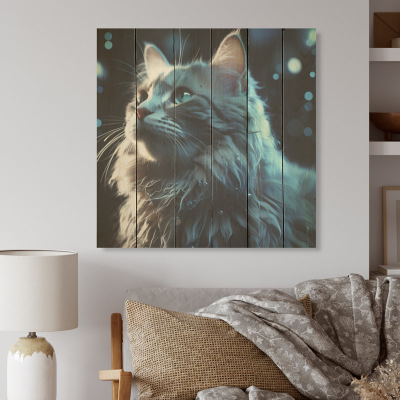 Portrait de chat Nebelung Nightfall - Art mural en bois sur bois de pin naturel, H 30 po x l 30 po