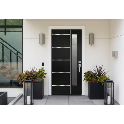36 po X 80 po Porte d'entrée en fibre de verre noire avec verre givré Inswing