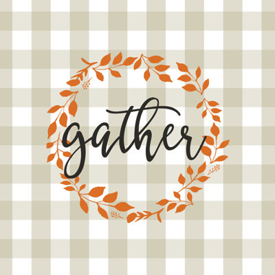 Gather Buffalo Check Orange Wreath - Wrapped Canvas Print