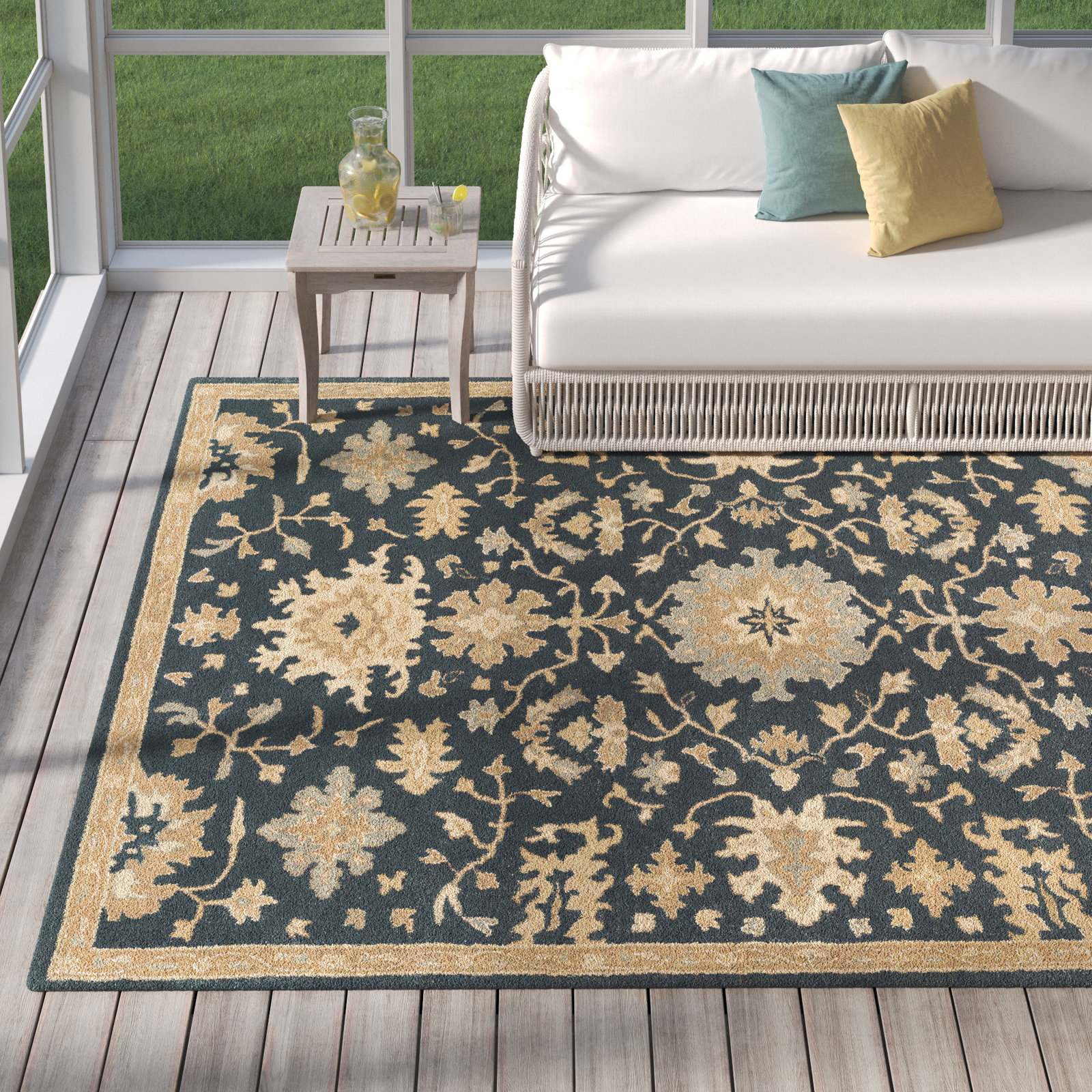 Arden Hand Tufted Wool Navy/Brown/Light Beige Rug, Rectangle 7'6" x 9'6"