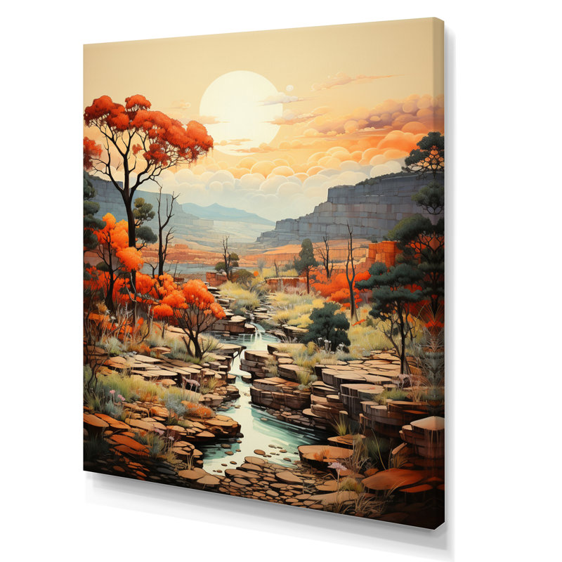 Crombach " Canyon Solace Pointillism ", 32" H x 24" W x 1" D, Wrapped Canvas
